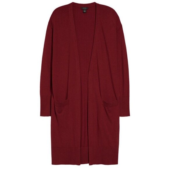 Halogen‎ Womens Duster Sweater Red Long Sleeve Open Front Pockets Slit S New - Picture 4 of 10